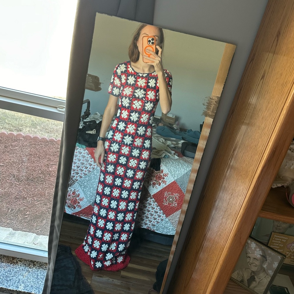STAUD Floral Crochet Maxi Dress - Red and White